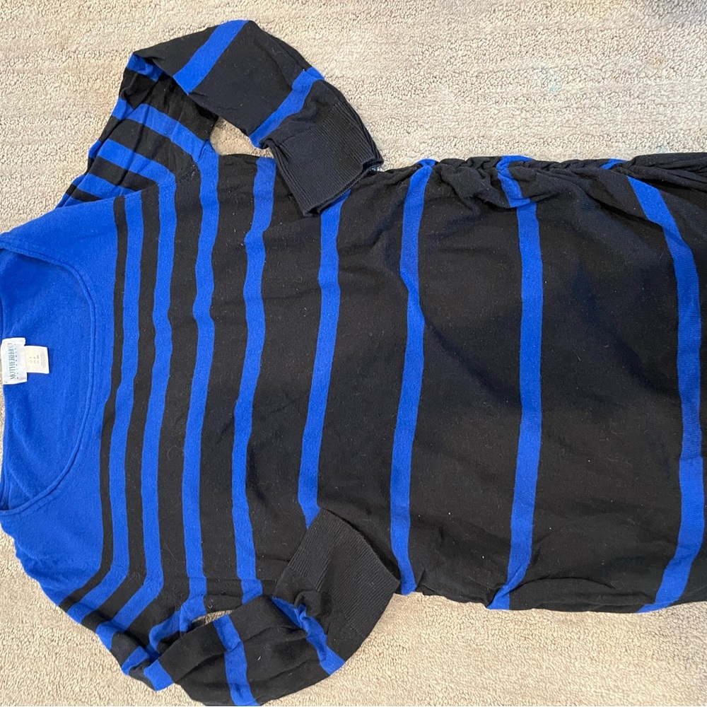 Motherhood Maternity Royal Blue and black striped 3/4 sleeve sweater